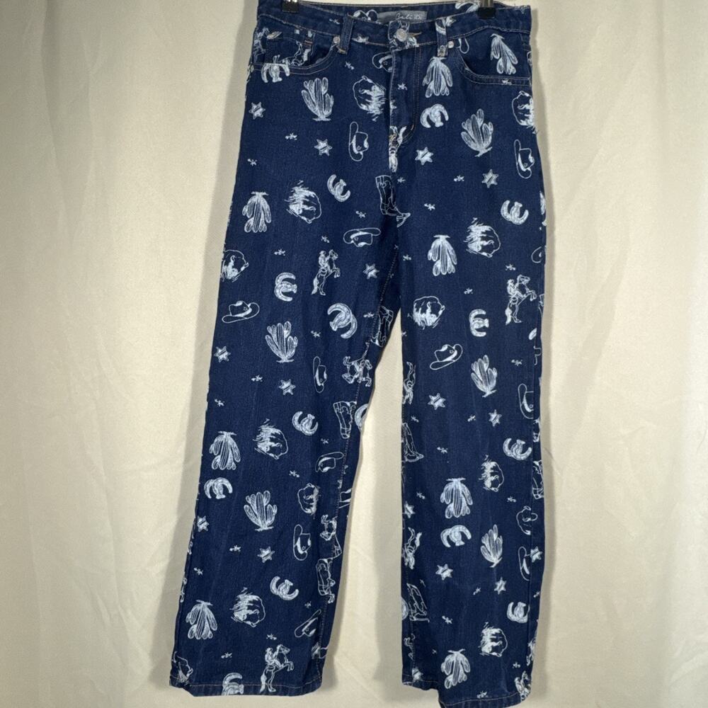 Cali 1850 Womens Western Cowboy Print Jeans 7 - 28 Denim Rodeo Cowgirl Festival